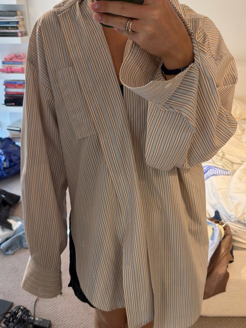 Olivaceous Beige and White Striped Men's Button-Down Shirt